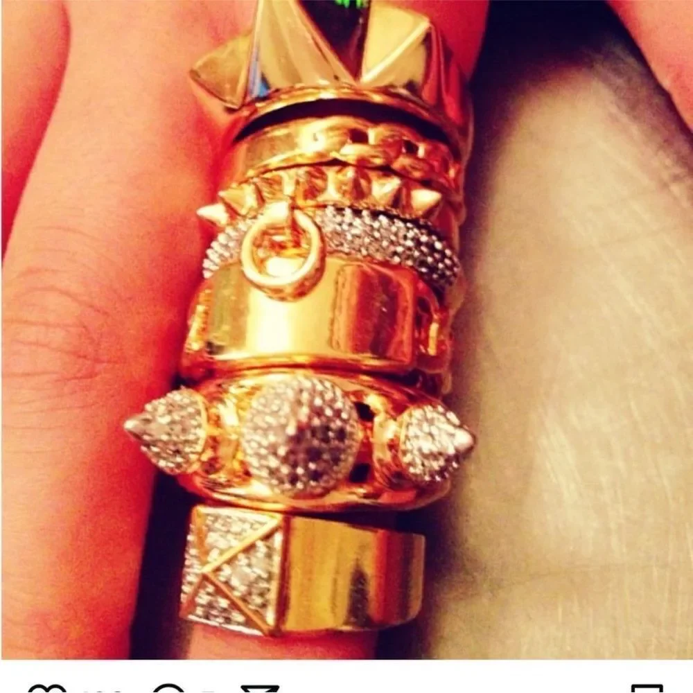 nOir jewelry collection of NYC goldtone Beki 3 spike ring size 8